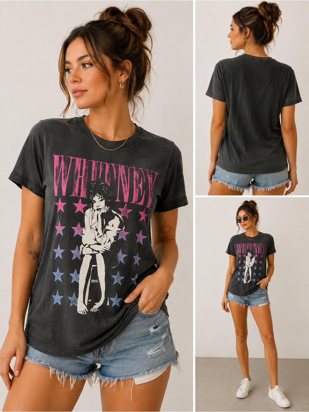 Prince Peter Collection Whitney Graphic Tee in Black with Pink & Purple Stars